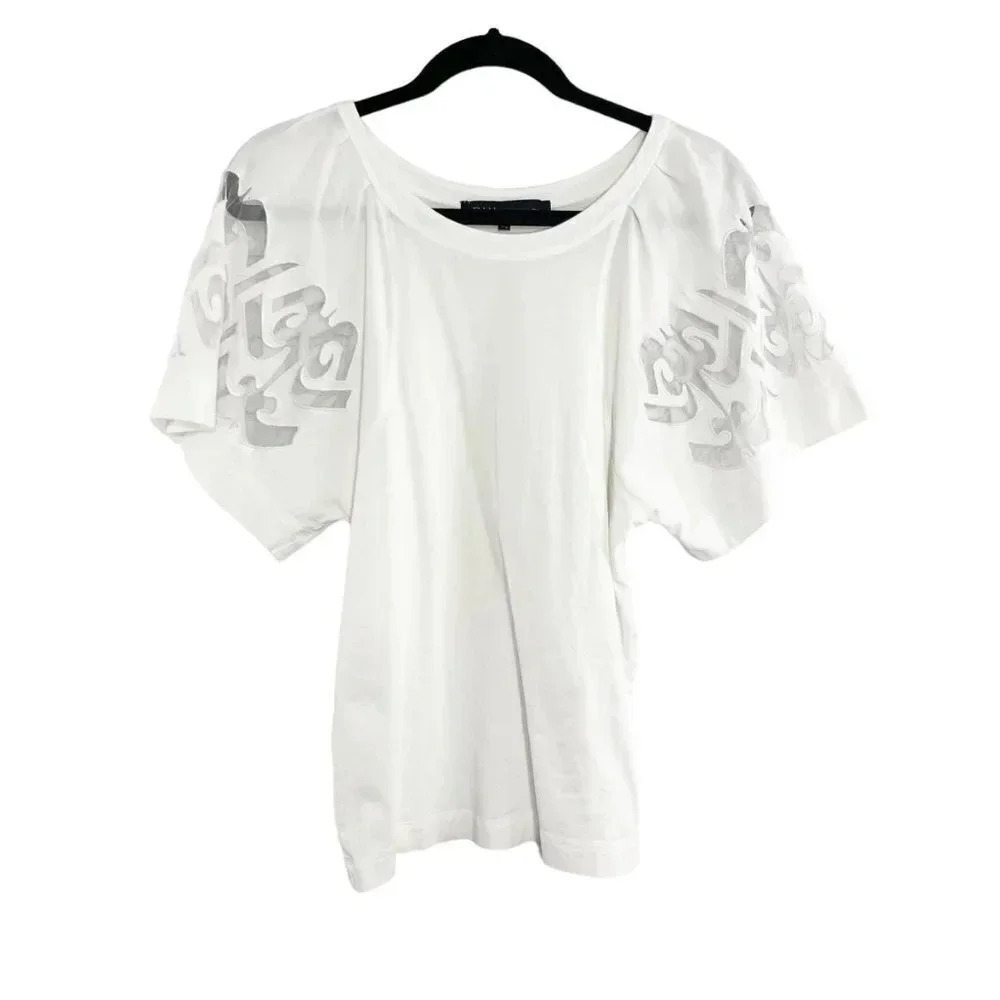 BUI de Barbara Bui White Dolman Cutout Sheer Sleeve Tee Shirt Women's Size XS